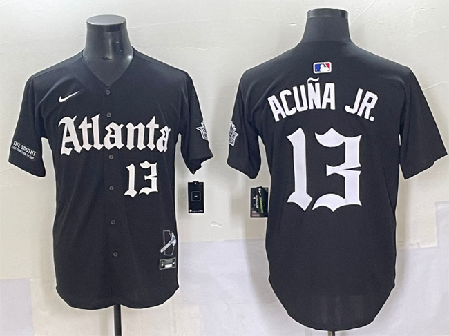 Men's Atlanta Braves #13 Ronald Acuña Jr. Black Gothic South x Outkast Edition Vapor Limited Stitched Baseball Jersey